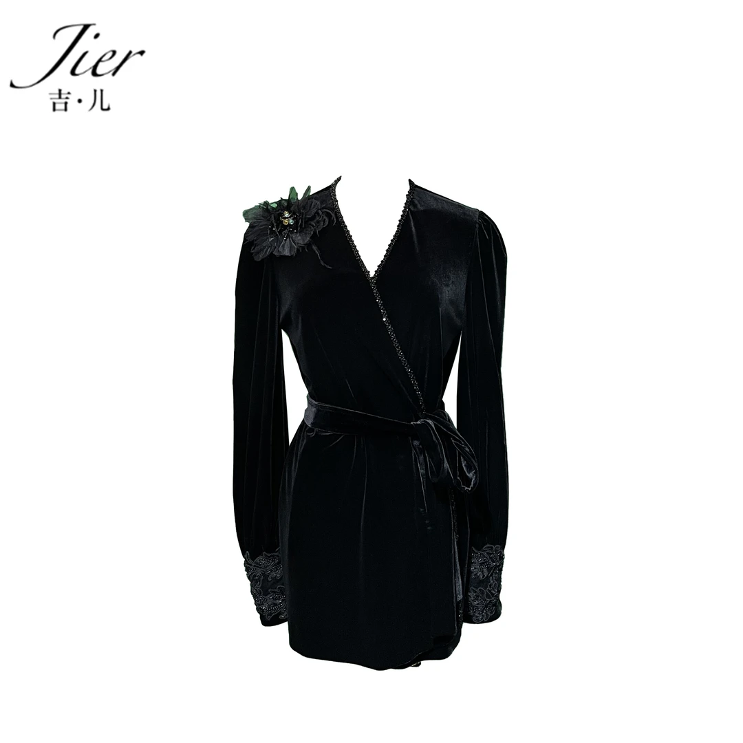 【Jier吉儿】原创设计师 气质轻奢时尚黑色秋季新款网红女士上衣