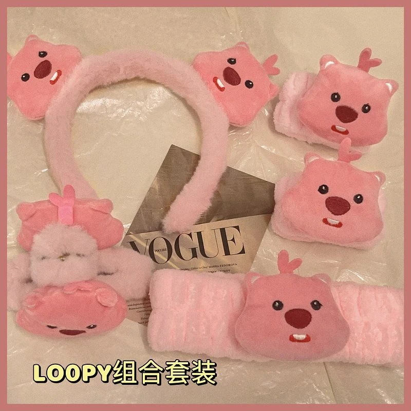 可爱卡通小海狸发夹头饰毛绒少女心Loopy套装刘海碎发夹头绳发圈