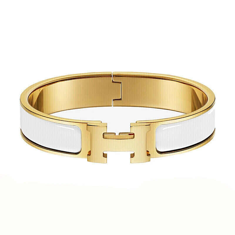 未使用 Hermes/爱马仕 女士H扣白色珐琅白金手镯