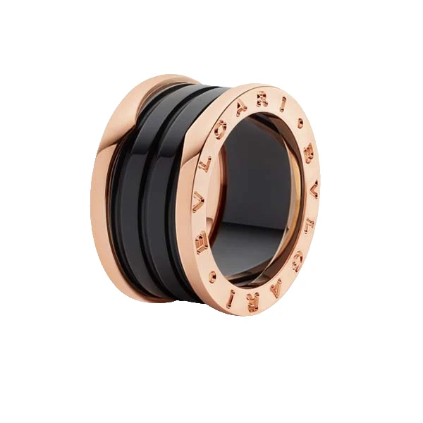 99新 BVLGARI/宝格丽 B.ZERO1系列 玫瑰金黑陶瓷四环戒指