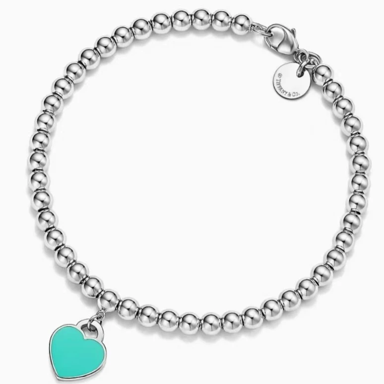 99新 Tiffany & Co./蒂芙尼 蓝色珐琅手链/爱心/jess