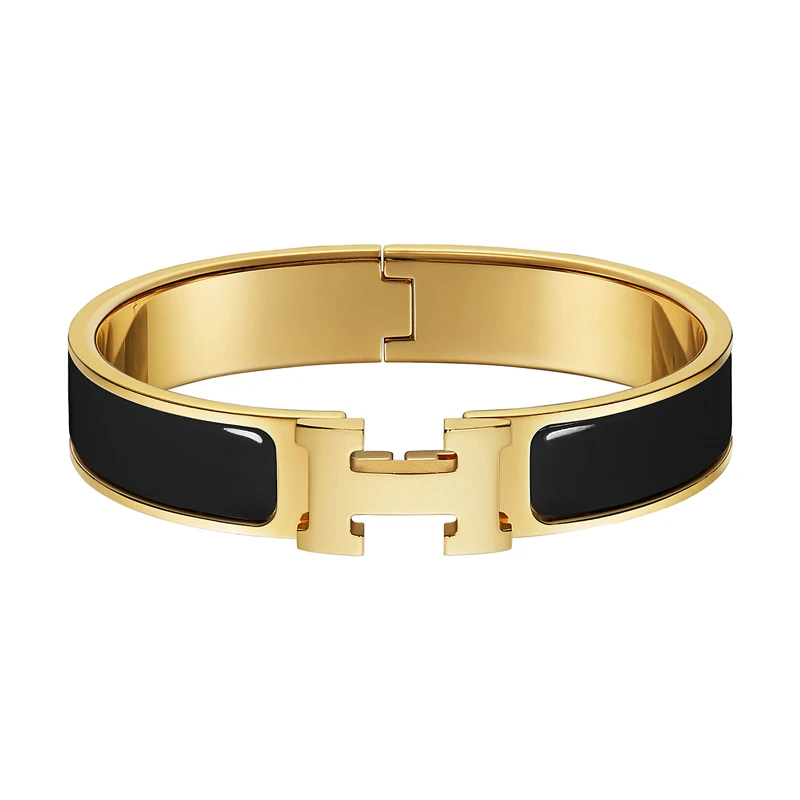 未使用 Hermes/爱马仕 女士H扣黑金珐琅手镯