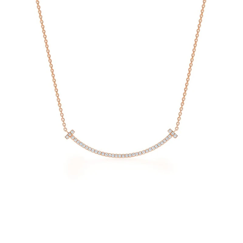 未使用 Tiffany & Co./蒂芙尼 玫瑰金镶钻小微笑项链