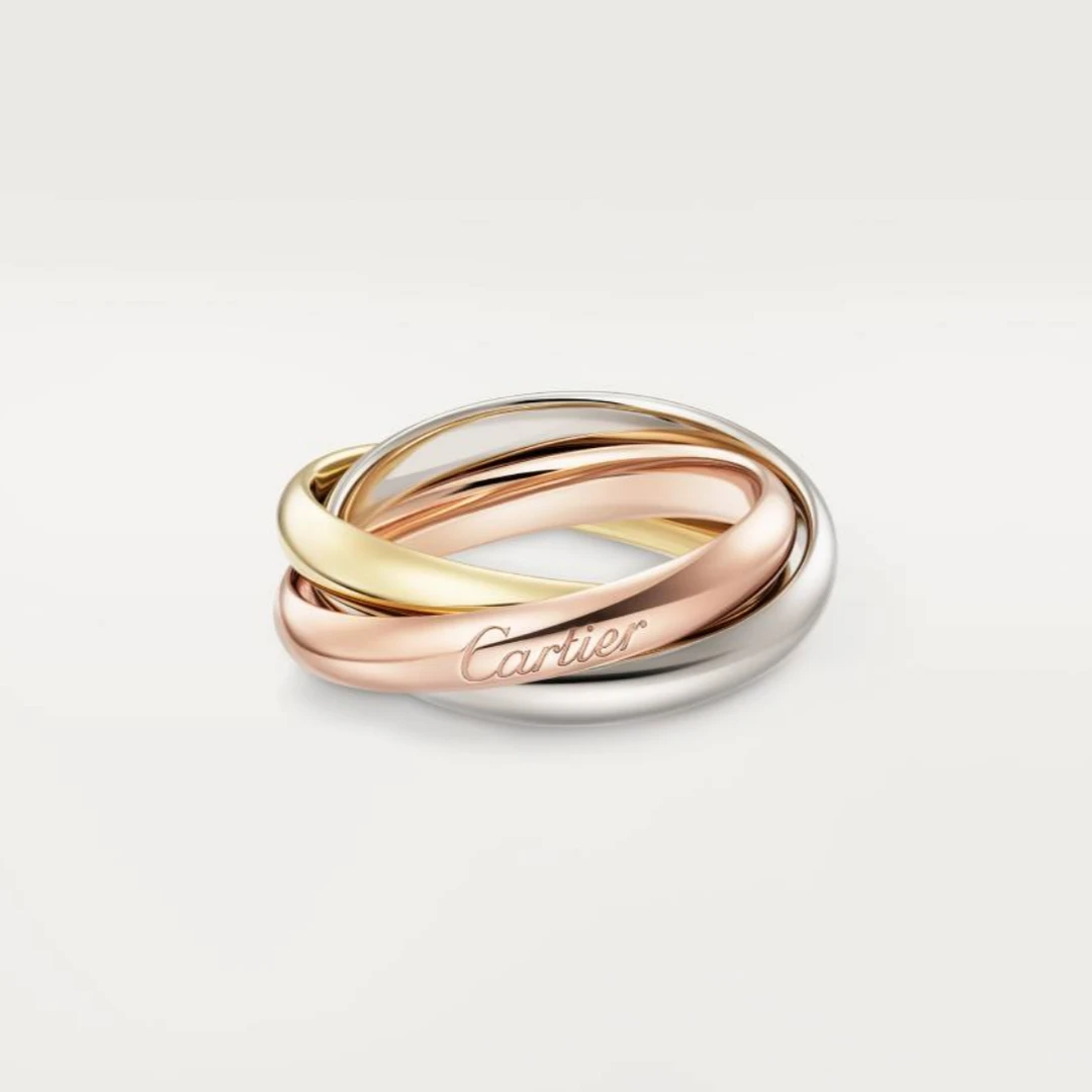 99新 Cartier/卡地亚 TRINITY戒指18k三色金戒指三色环戒指窄版