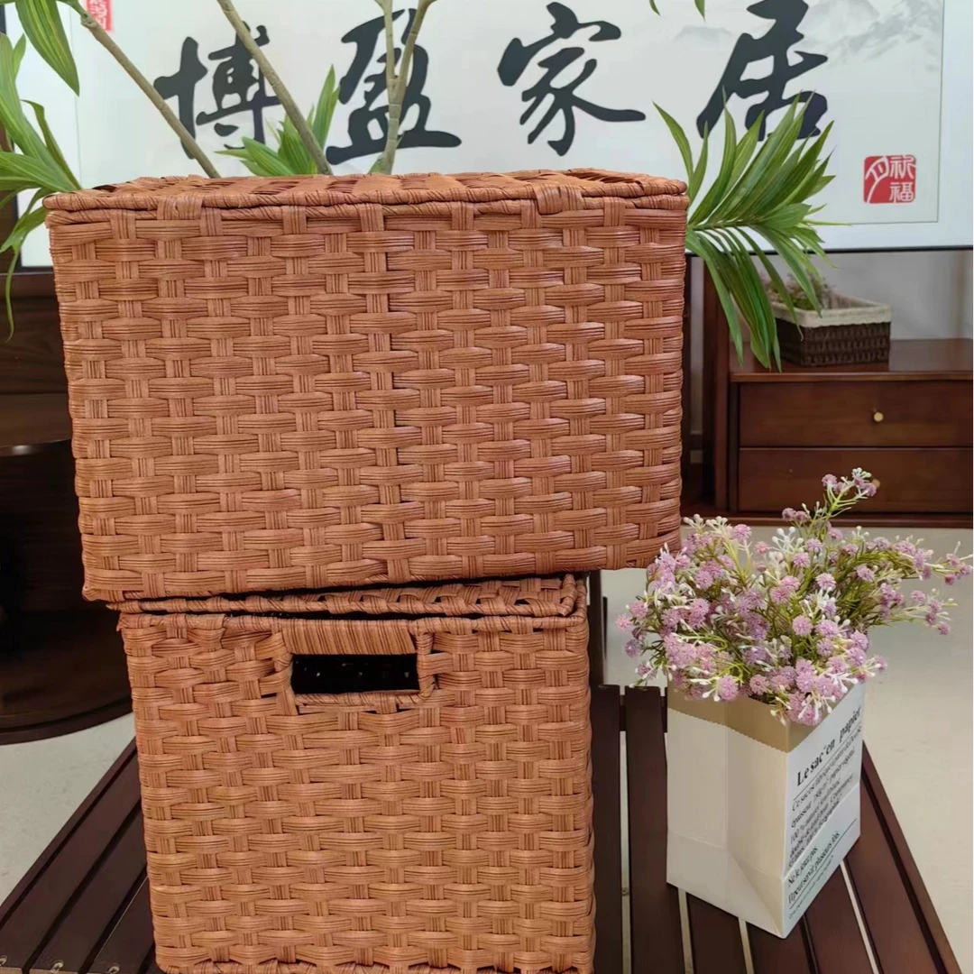 【拍一发二】带盖塑编收纳箱家用整理筐带盖零食玩具杂物储物筐