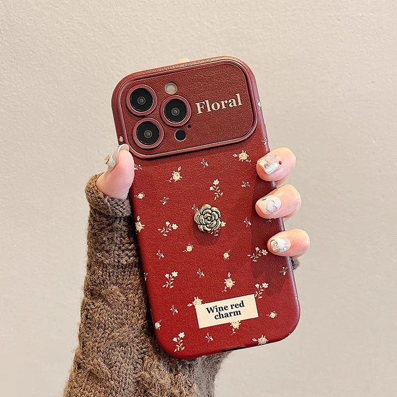 小清新红色碎花适用iphone16promax手机壳新款女15pro高级防摔14p