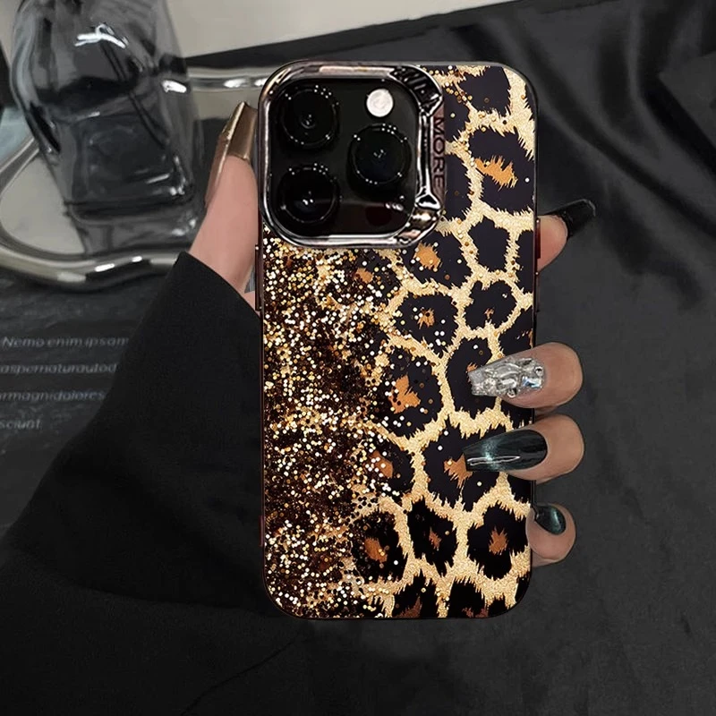 亮晶豹纹适用苹果16手机壳iphone15promax女创意14plus小众不撞款