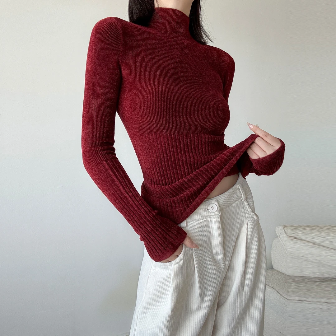圣诞新年订婚本命年复古红色高领毛衣女秋冬修身针织衫打底衫上衣