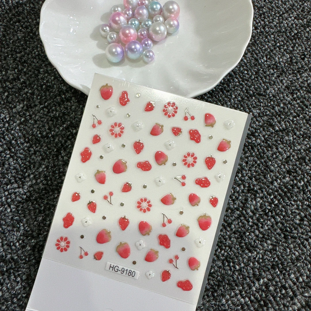 【3张】HG-9180女款可爱夏季红色夏日卡通24色小清新ins风美甲贴纸