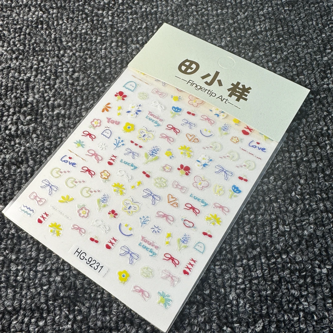 【5张】HG-9231美甲贴纸可爱国风新中式浮雕果冻流行女孩美甲饰品贴
