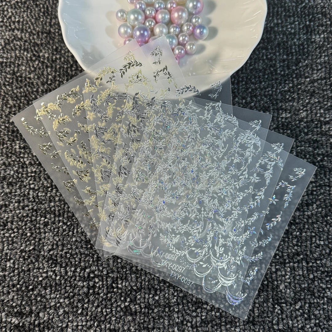 【金枝玉叶6张】白色冰透指尖平底钻混搭圆钻锆石钻美甲水美甲贴纸