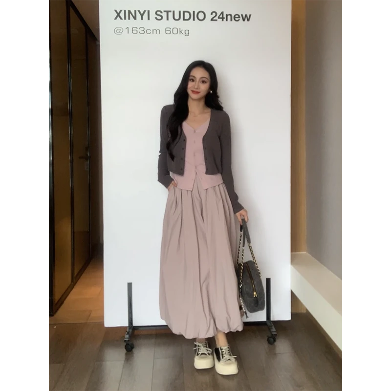 XINYI【绝美雾粉】秋季高腰半身裙女收腰显瘦松紧腰裙X624G13789