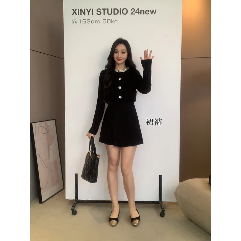 XINYI【百搭b入】秋冬高腰毛呢裙裤女不规则显瘦百搭裤X624N18709
