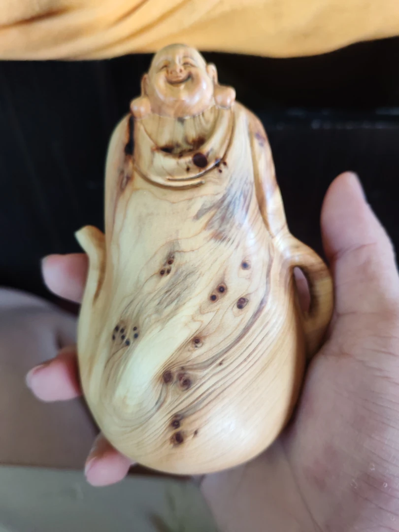 崖柏留疤手把件把把壶弥勒佛