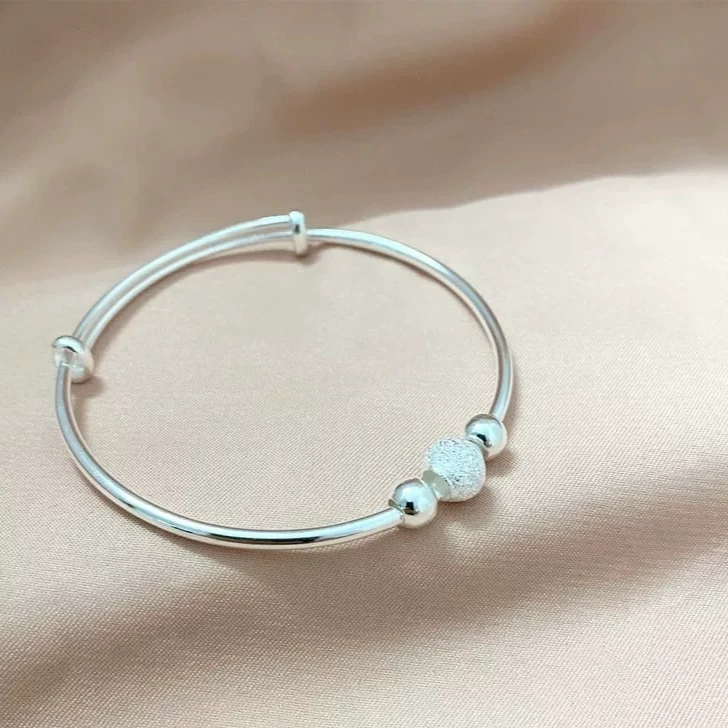 足银银制品 足银9999转运串珠推拉口时尚手镯【A37】