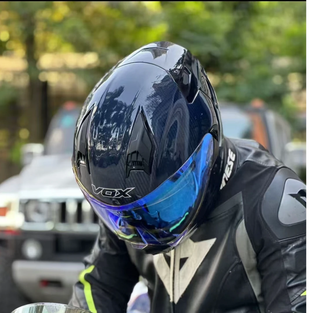 VOX机车碳纤维头盔全盔男女摩托骑行超轻双镜片3C机车头盔全盔
