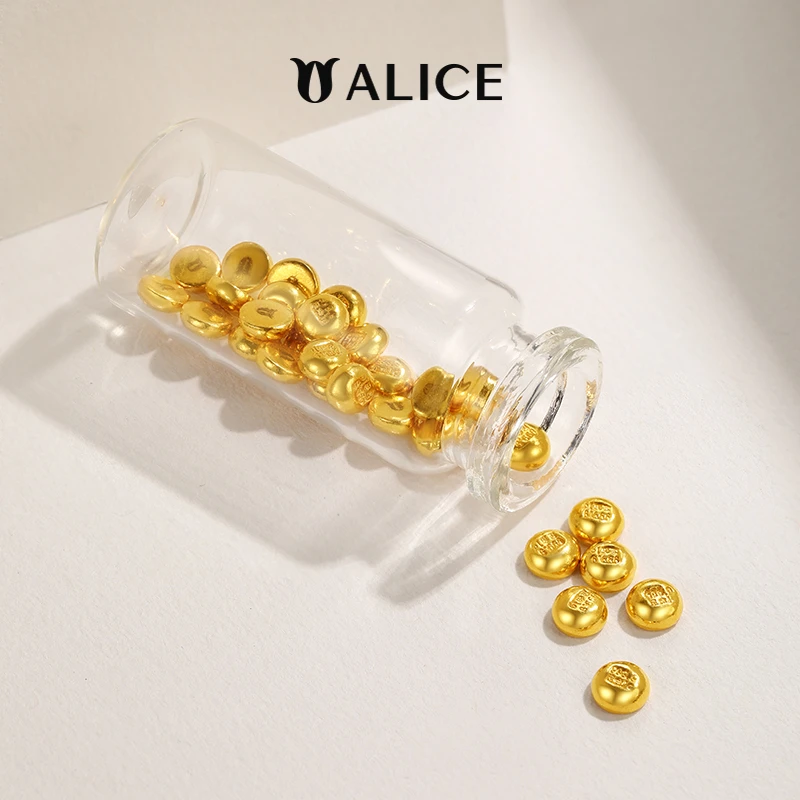 爱丽丝ALICE珠宝足金999送瓶子财富金豆豆1克投资金实心投资金豆