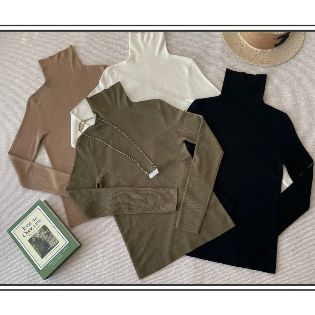 高领精纺薄款打底衫秋冬新款百搭净色气质保暖女毛衣长袖毛衫基础