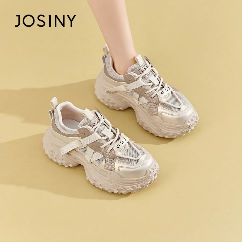 卓诗尼透气百搭时尚女鞋2025秋季新款女士通勤潮流厚底系带老爹鞋