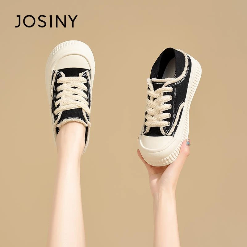 卓诗尼帆布鞋女款厚底2025新款夏季超火两穿女鞋透气学生百搭板鞋