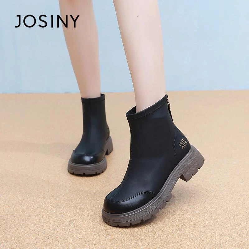 卓诗尼2025秋冬新款短筒靴时尚舒适后拉链女靴潮流百搭切尔西靴女