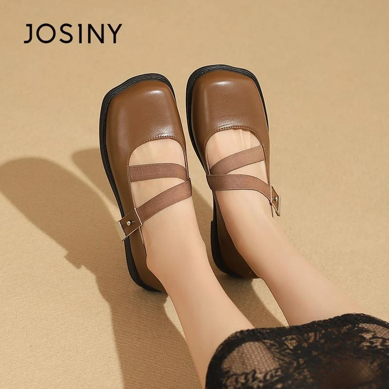 卓诗尼玛丽珍女鞋2025新款夏季低跟复古方头浅口单鞋百搭jk小皮鞋