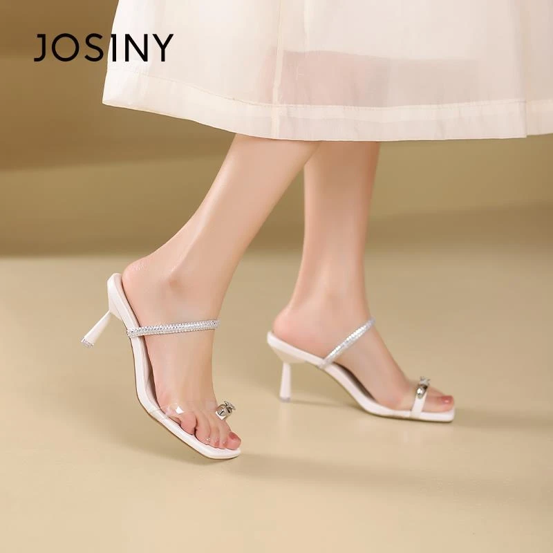 卓诗尼夹趾细跟凉鞋女2025新款夏季绝美海边配裙子水钻一字高跟鞋