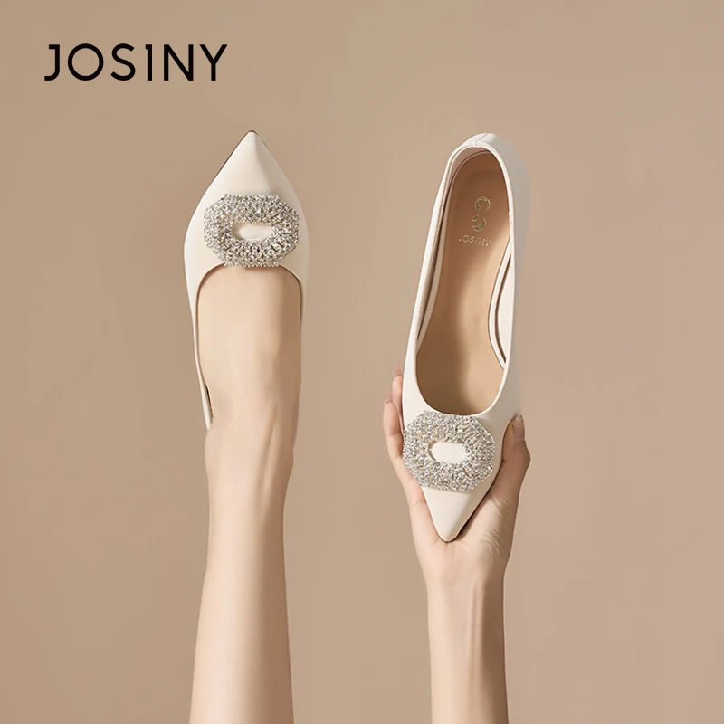 卓诗尼黑色高跟鞋女2025年新款春季百搭水钻法式气质细跟尖头单鞋