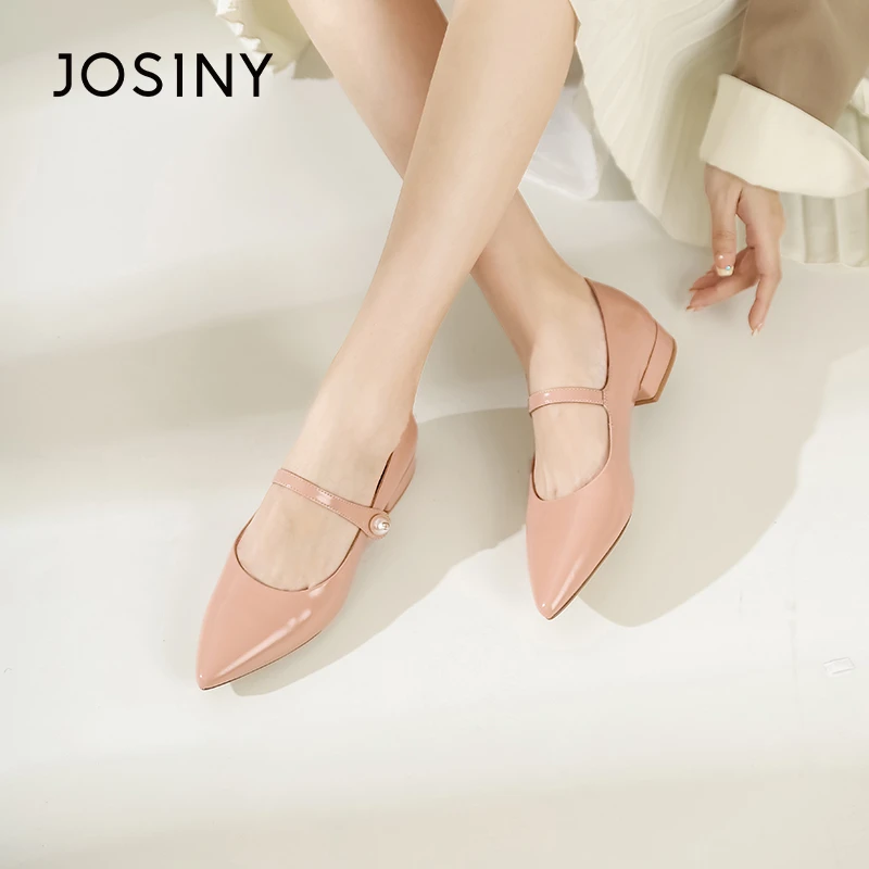 卓诗尼玛丽珍女鞋2025年夏季新款法式复古女鞋尖头浅口粗跟单鞋女