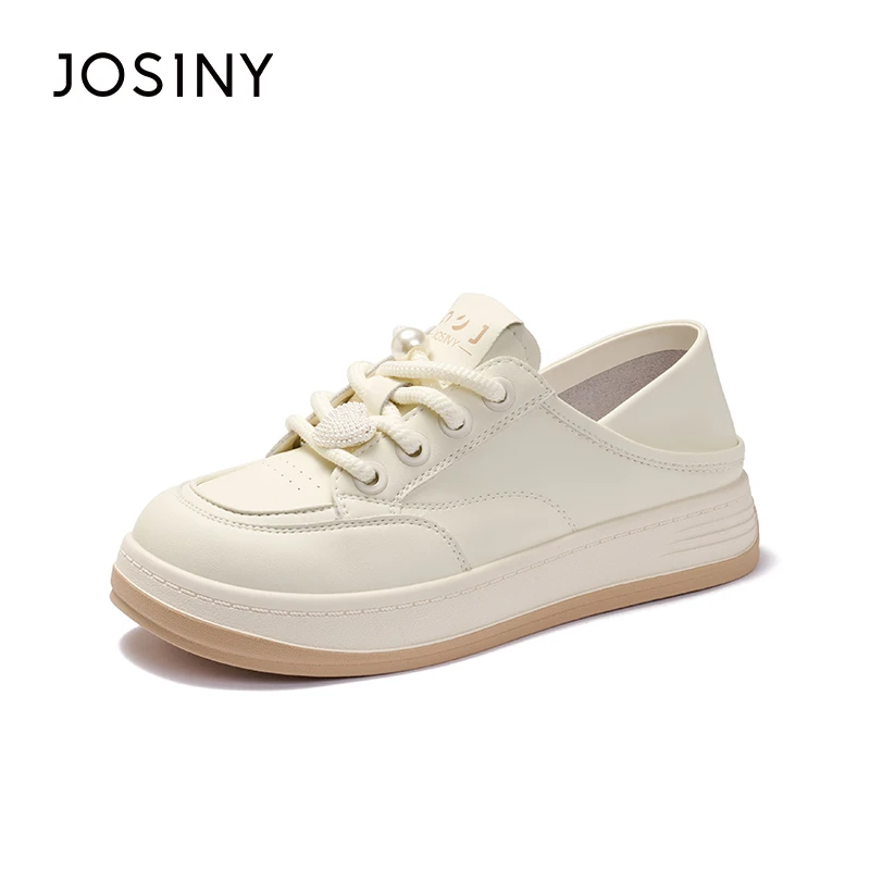 卓诗尼2025秋新款女鞋时尚百搭珍珠水钻外穿ins系带两穿女士板鞋