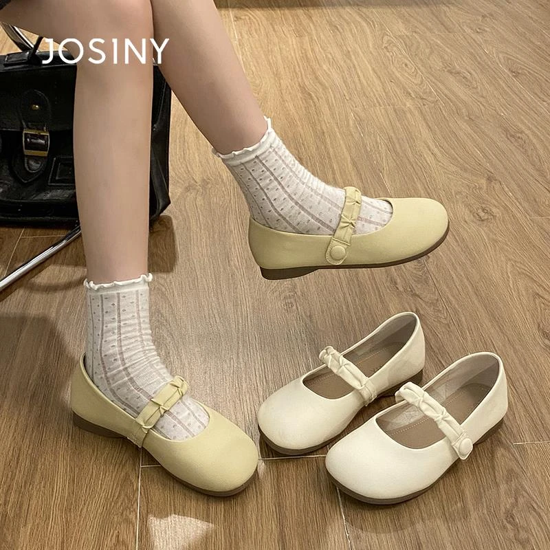 卓诗尼法式玛丽珍鞋2025夏季新款魔术贴软底平底浅口白色芭蕾单鞋