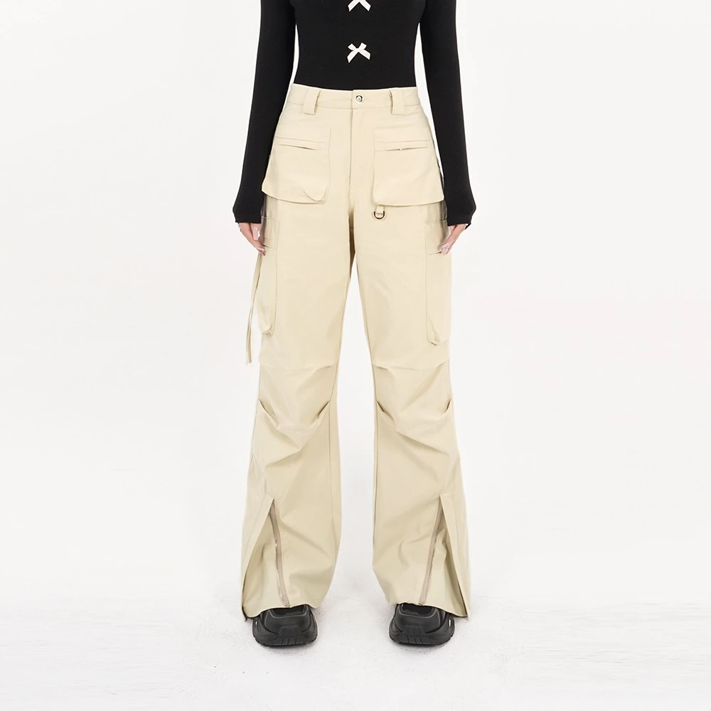 JAZZJAYY【现货】复古设计宽松阔腿高腰工装裤运动休闲裤子K24009