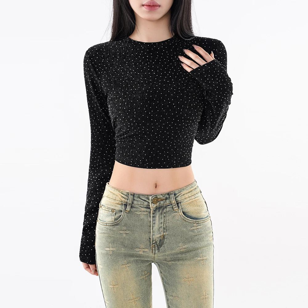 JAZZJAYY【现货】闪闪亮丝长袖显瘦百搭修身时尚上衣-S24517