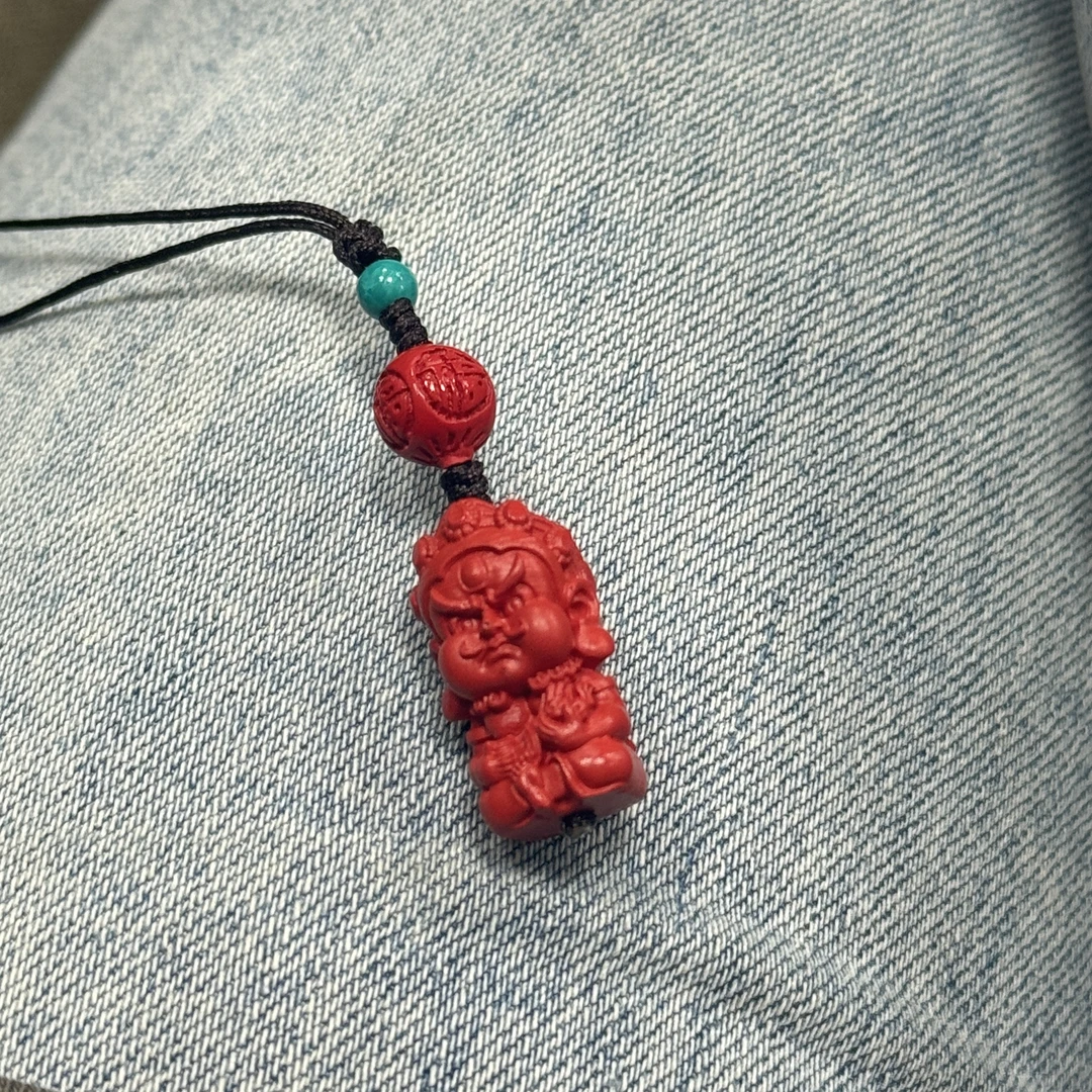 天然辰砂朱砂黄财神挂件（王大宝精选）