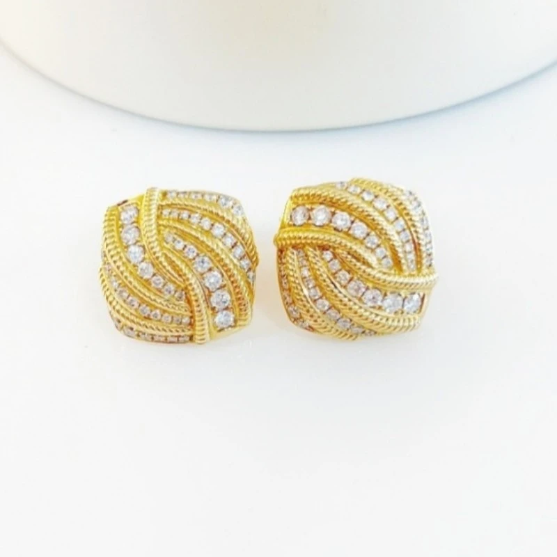 荟翠天下18K金意大利中古金耳环复古奢华钻石耳钉耳扣耳夹设计师