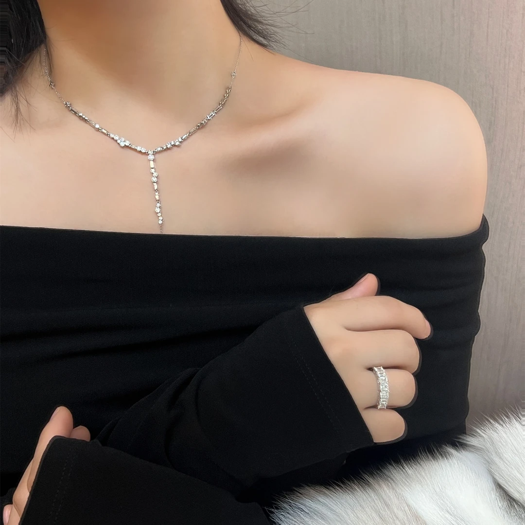 荟翠天下2克拉Y字流苏异形钻石项链套链满天星18K锁骨链性感晚宴