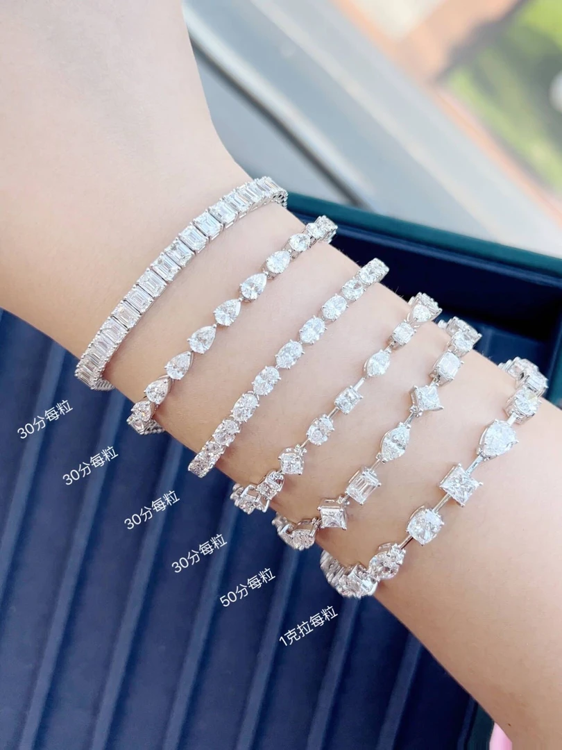 荟翠天下 GIA证书异形钻石手链1克拉30分50分椭圆水滴心18K满钻