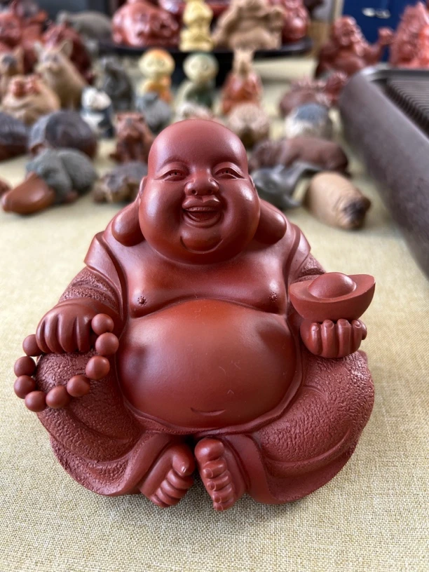 紫砂手工茶宠茶玩朱泥弥勒佛创意茶室茶道