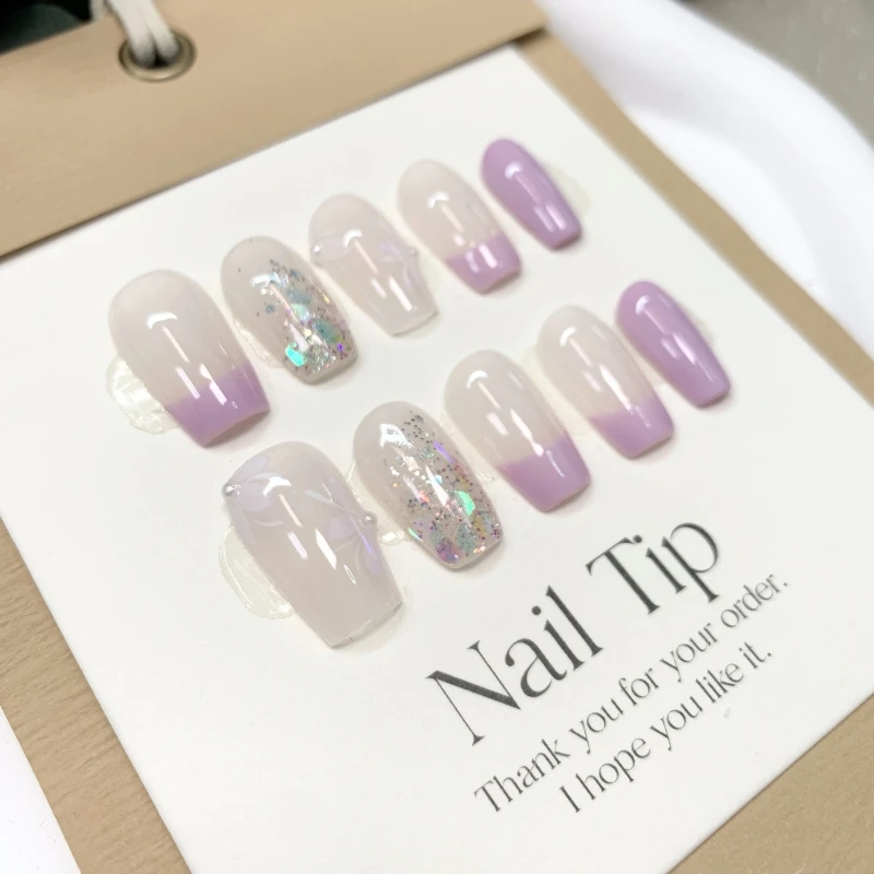 《紫霞仙子》纯手工定制穿戴甲可拆卸美甲贴气质显白冰透纯欲8072