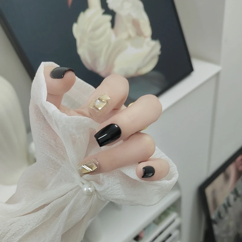 《流光暗影》纯手工定制穿戴甲爆闪显白高级黑色美甲少女显白百搭