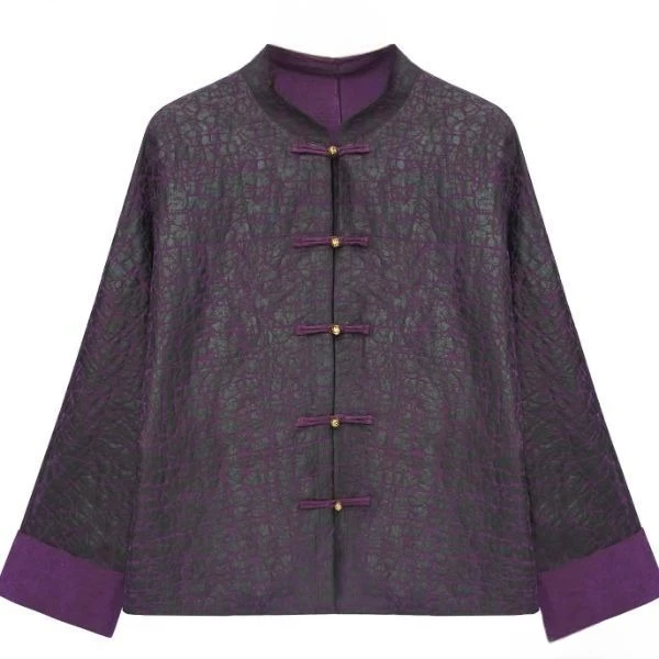 100%桑蚕丝香云纱老料龟裂纹2024秋季新款双面双穿新中式复古外套