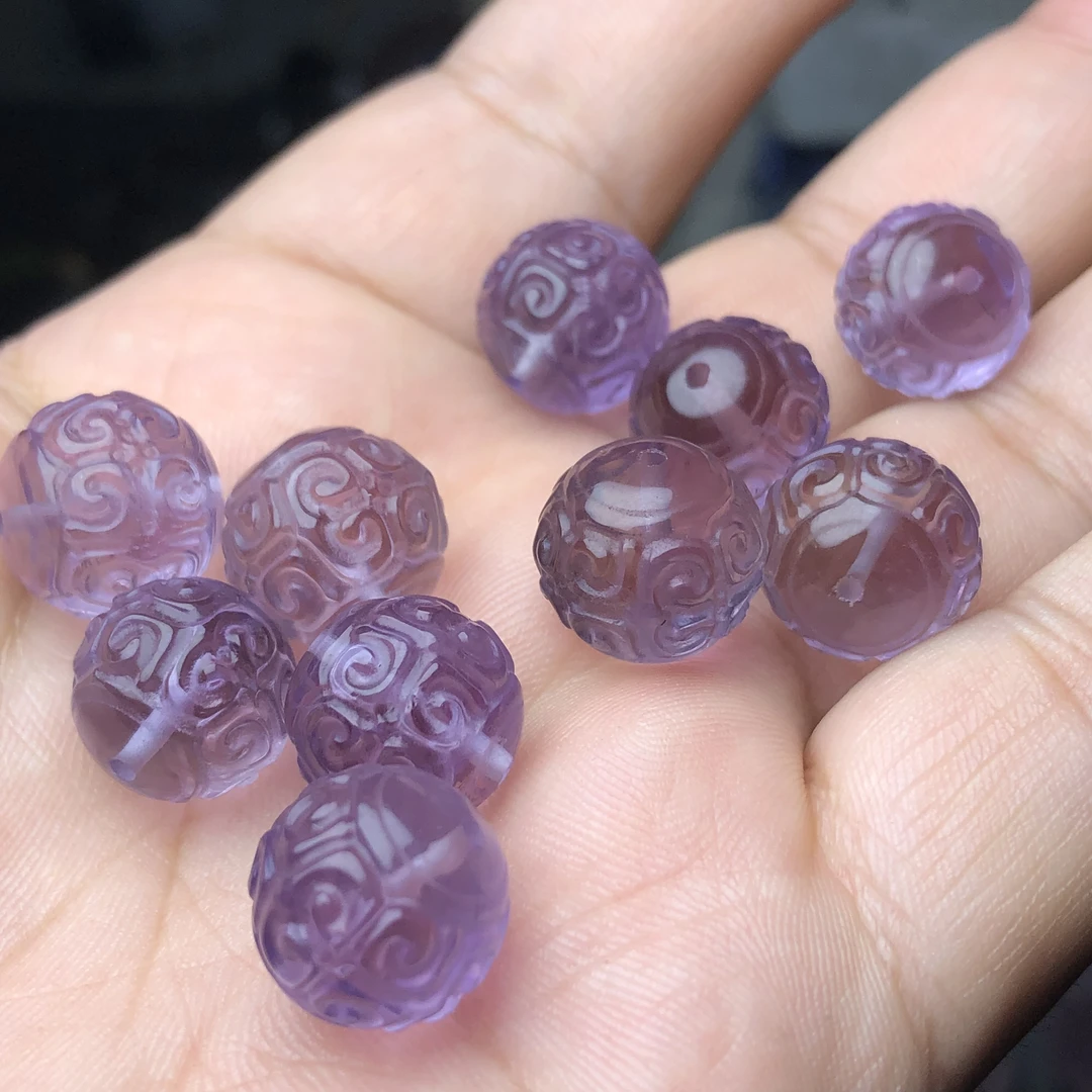 天然巴西紫水晶回纹珠薰衣草路路通单珠吊坠手链饰品配件通孔
