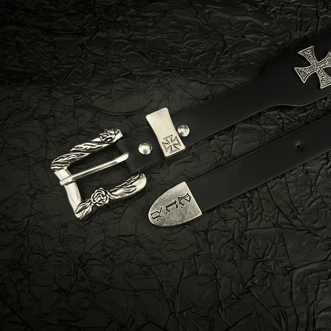 erd忧郁的富二代铆钉十字架金属百搭皮带美式复古小众牛仔裤腰带