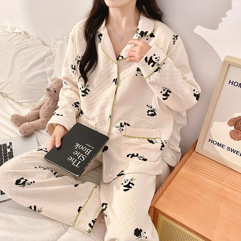 【秋冬季保暖空气棉】月子服喂奶孕妇哺乳睡衣产妇大码长袖加厚宽松