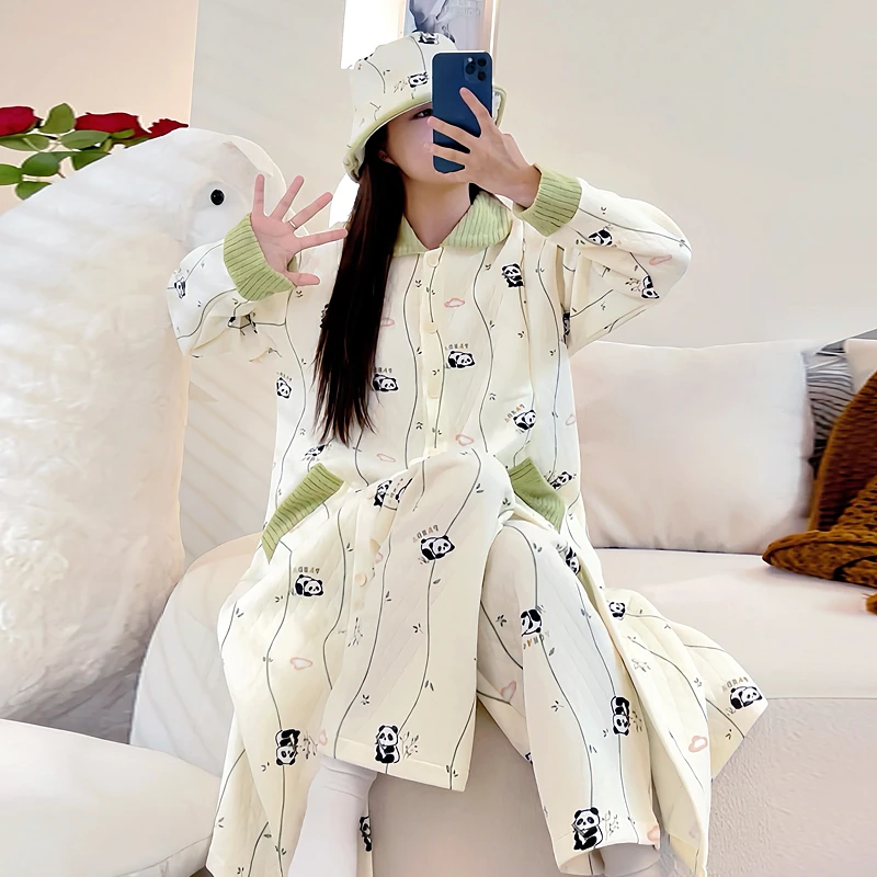 【秋冬季空气棉月子裙】长款睡裙产后哺乳进产房待产裙舒适透气