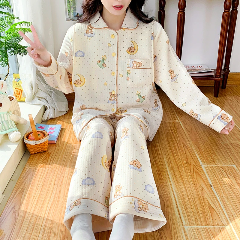 【秋冬季保暖空气棉】月子服喂奶孕妇哺乳睡衣产妇大码长袖加厚