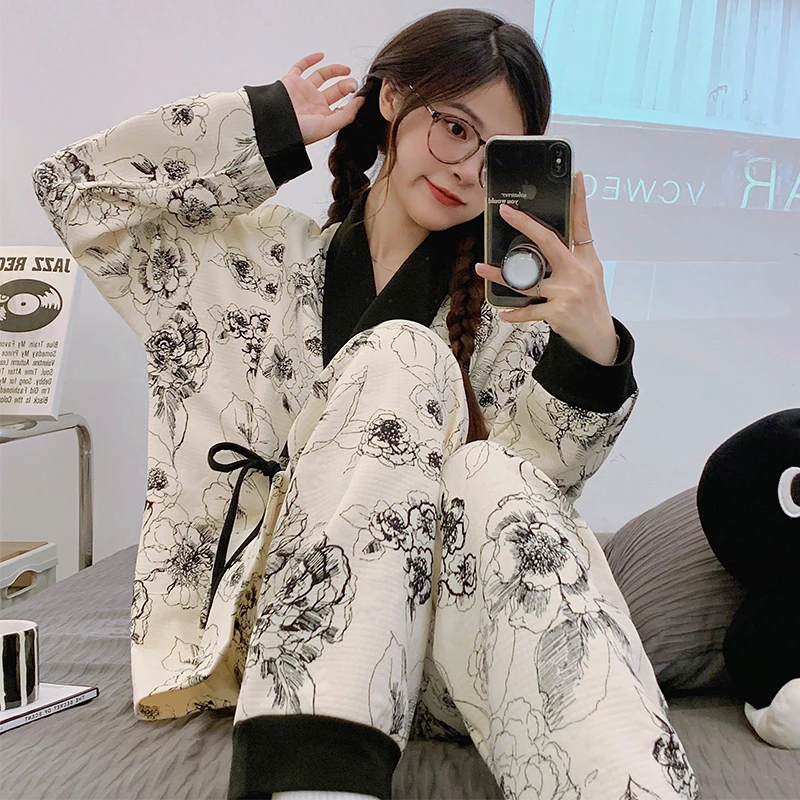 【秋冬季保暖空气棉】月子服喂奶孕妇哺乳睡衣产妇大码长袖加厚宽松