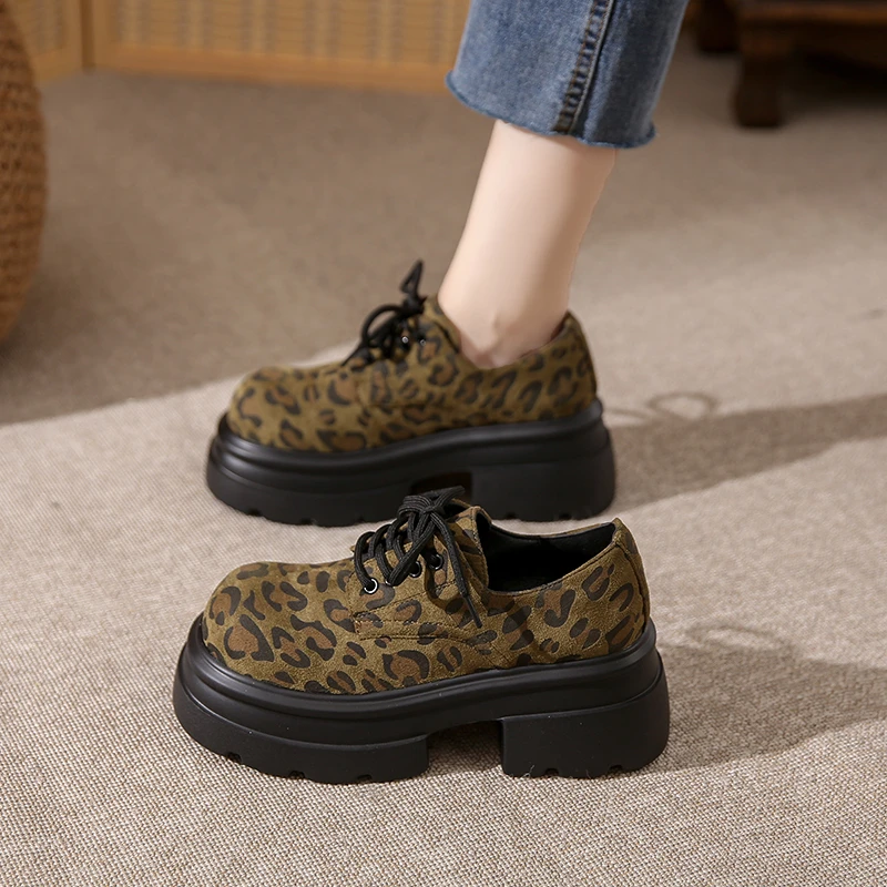 国风厚底大头小皮鞋女2024年秋冬新款系带软妹松糕鞋增高乐福女鞋