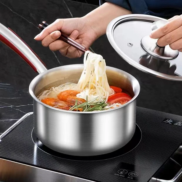 三层钢汤锅316不锈钢奶锅家用小煮锅蒸煮粥面汤锅宝宝辅食小奶锅