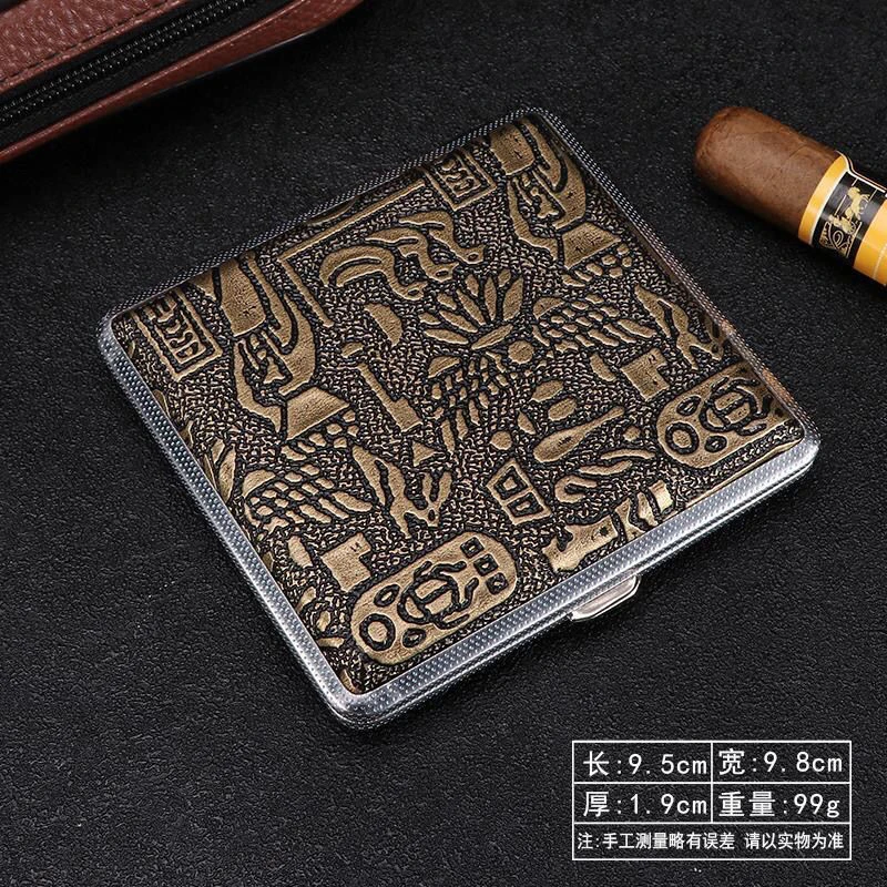 超薄高档烟盒20支装黑色印花皮质抗压防潮烟夹翻盖金属花纹轻奢